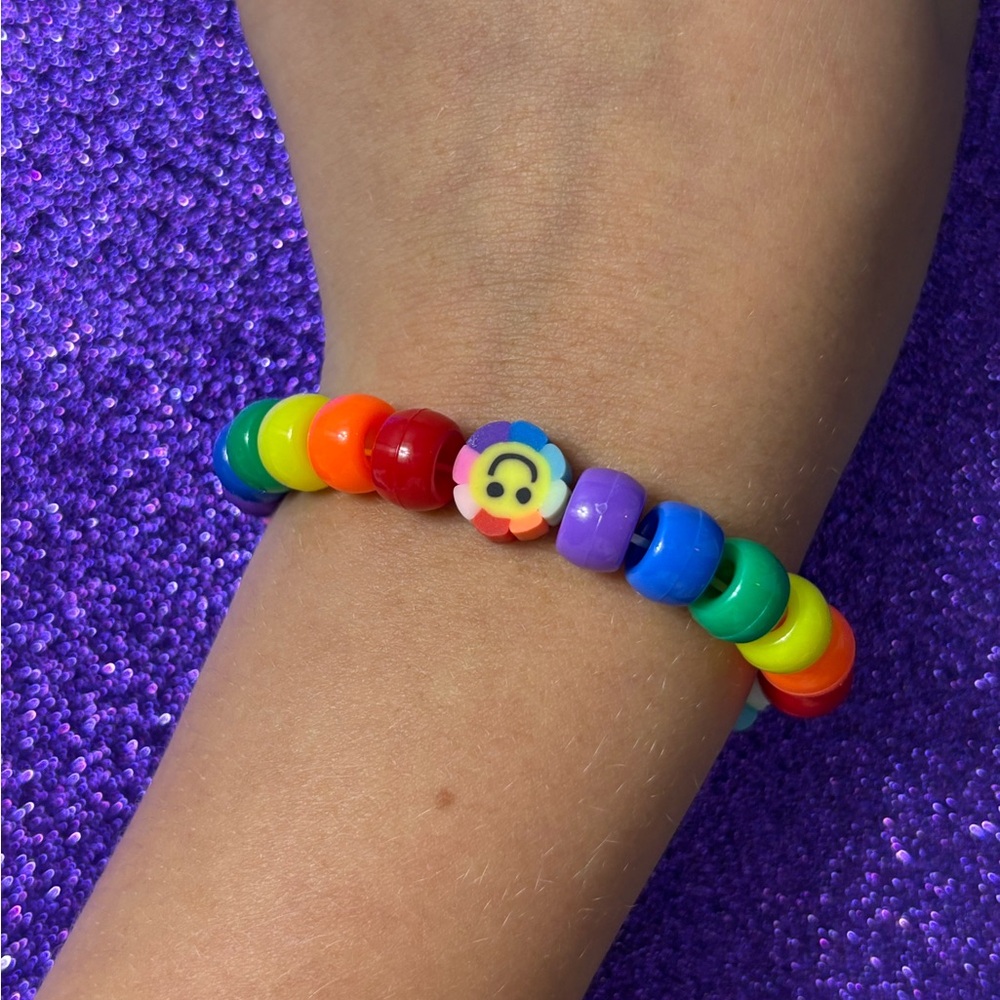 Colorful Beaded Bracelet with Smiley Face
